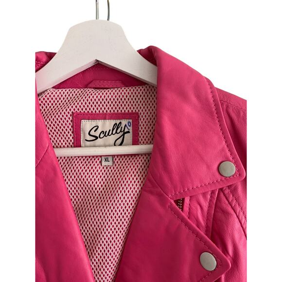 Scully Pink Leather Jacket Womens XL Moto Biker Zippers Vintage - Picture 4 of 7